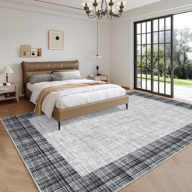Garvee Linen Border Living Room Area Rug