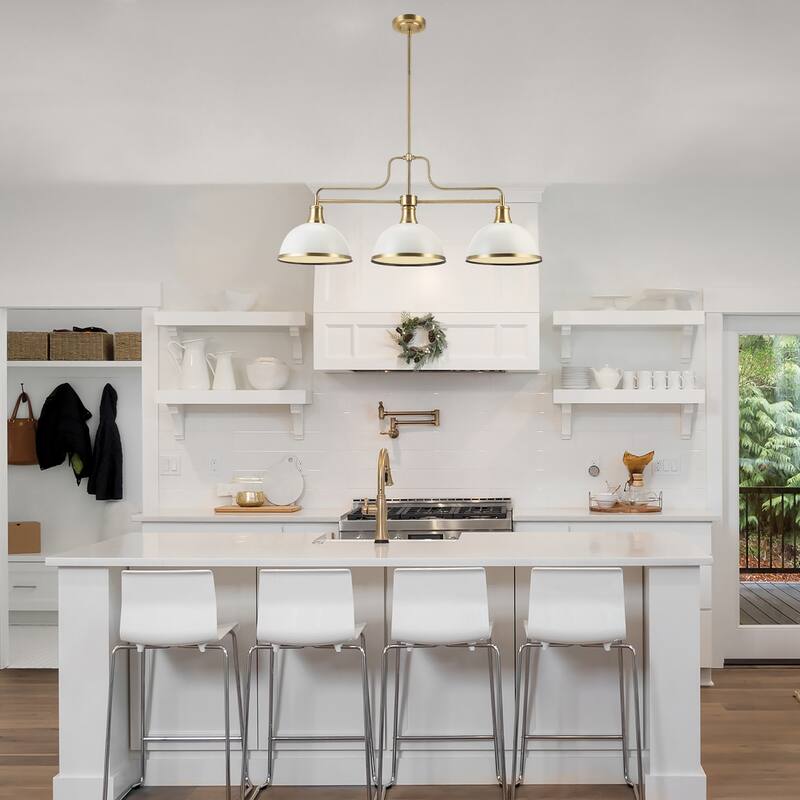 Beckett 3-Light Matte White Linear Chandelier with Matte Brass Accents - one size