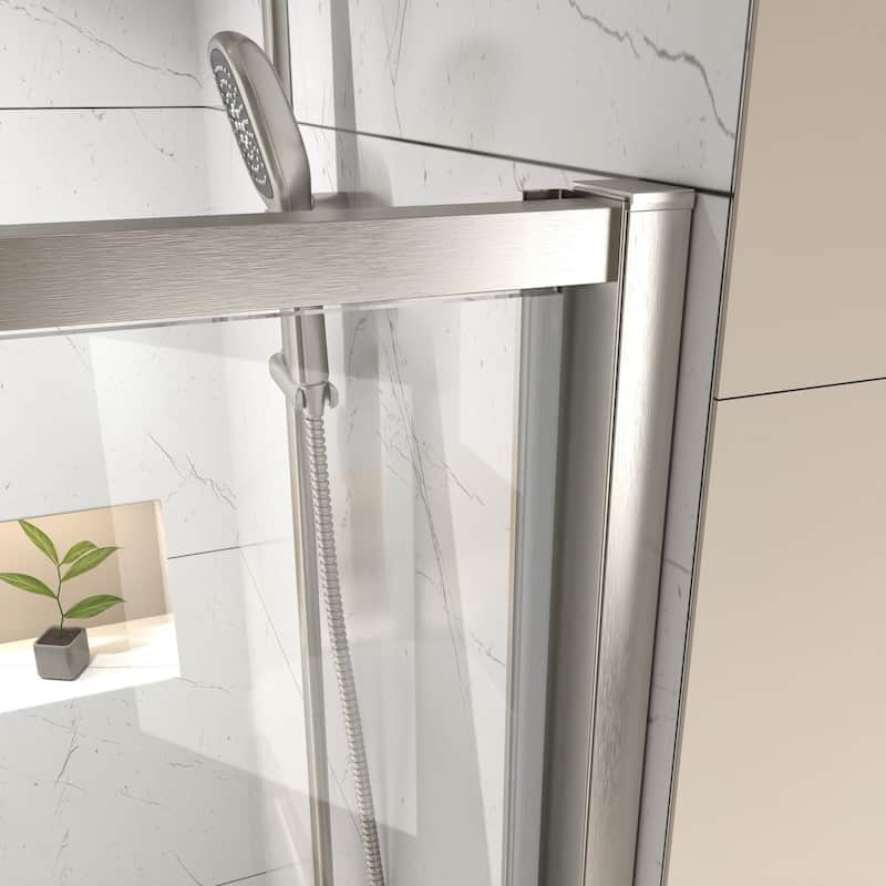 42"x71" Frameless Single Pivot Enclosure Glass Shower Door Black/Nickel with SGCC Tempered Glass
