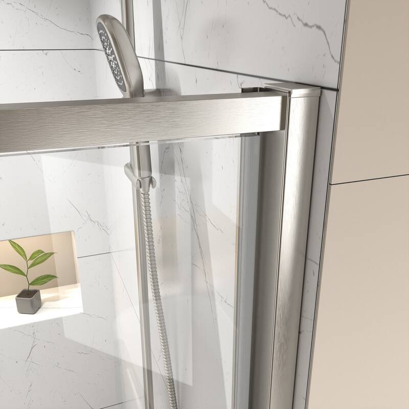 48" Wx71" H Frameless Pivot Shower Door with Clear Tempered Glass, Adjustable Width