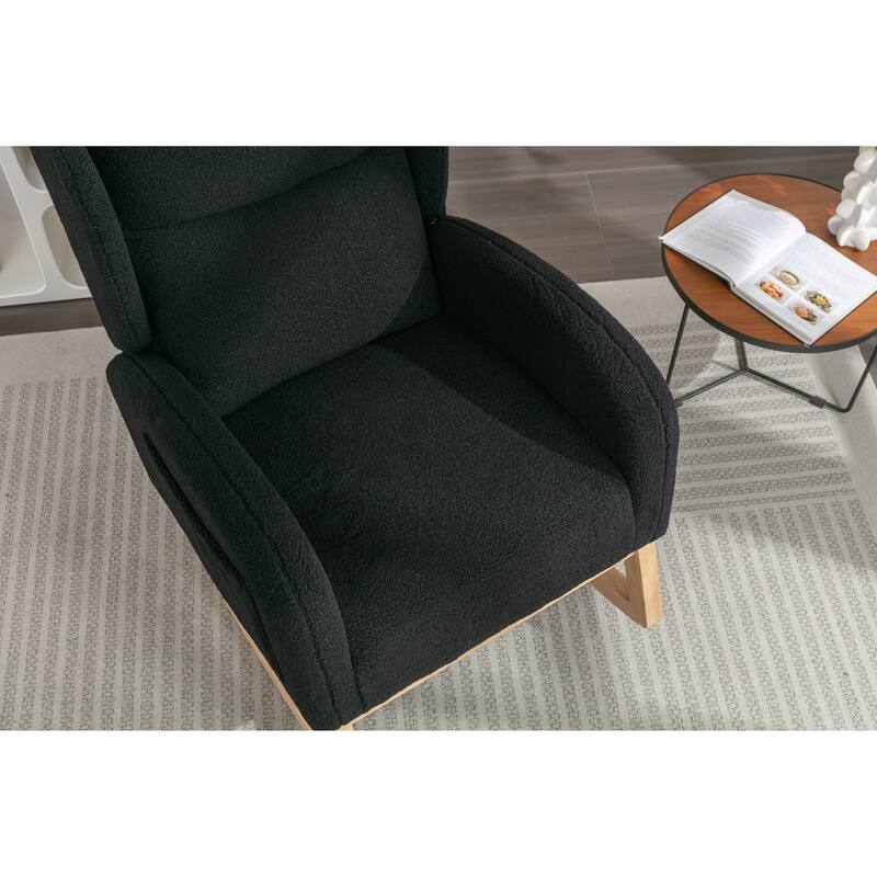 Black Modern 38" High Back Upholstered Rocking Chair with Wood Legs and Packet