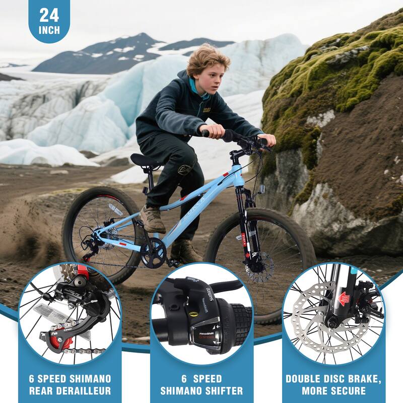 Comfort Mountain Cycling Bike, 24 Inch Shimano 6-Speed Bicycle with Suspension Fork, Steel Frame for Teens, 16 Years and Up