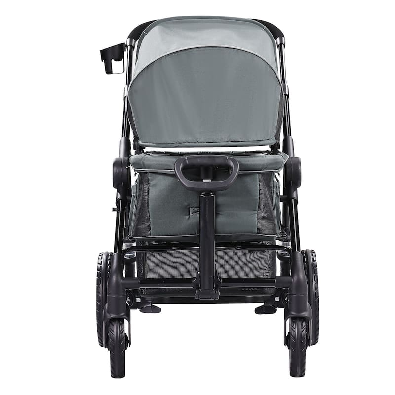 Carbon Steel All-Terrain Stroller Wagon Foldable Twin with Canopy and Tray - 47.2” L x 27.2” W x 42.1” H