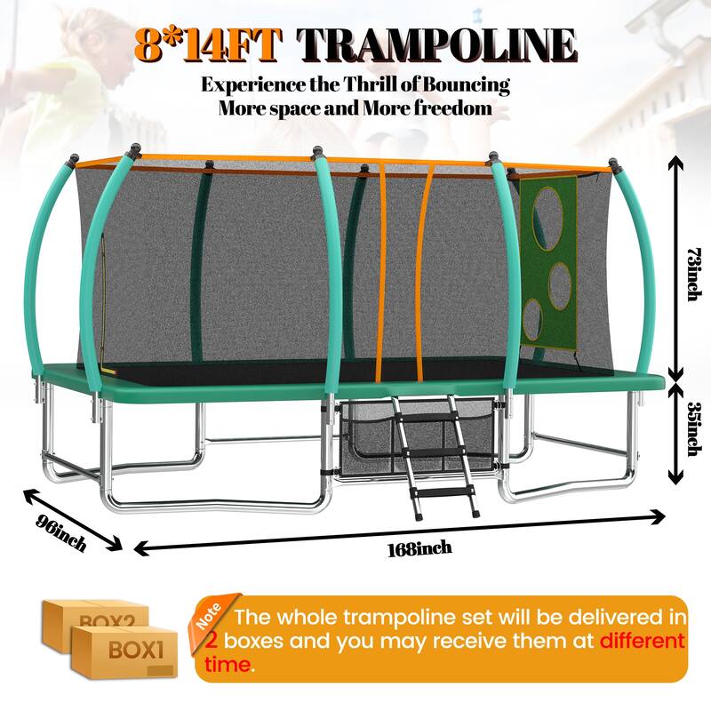 8X14FT Outdoor Square Trampolines for Kids Adults Long Rectangular Tumbling Trampoline