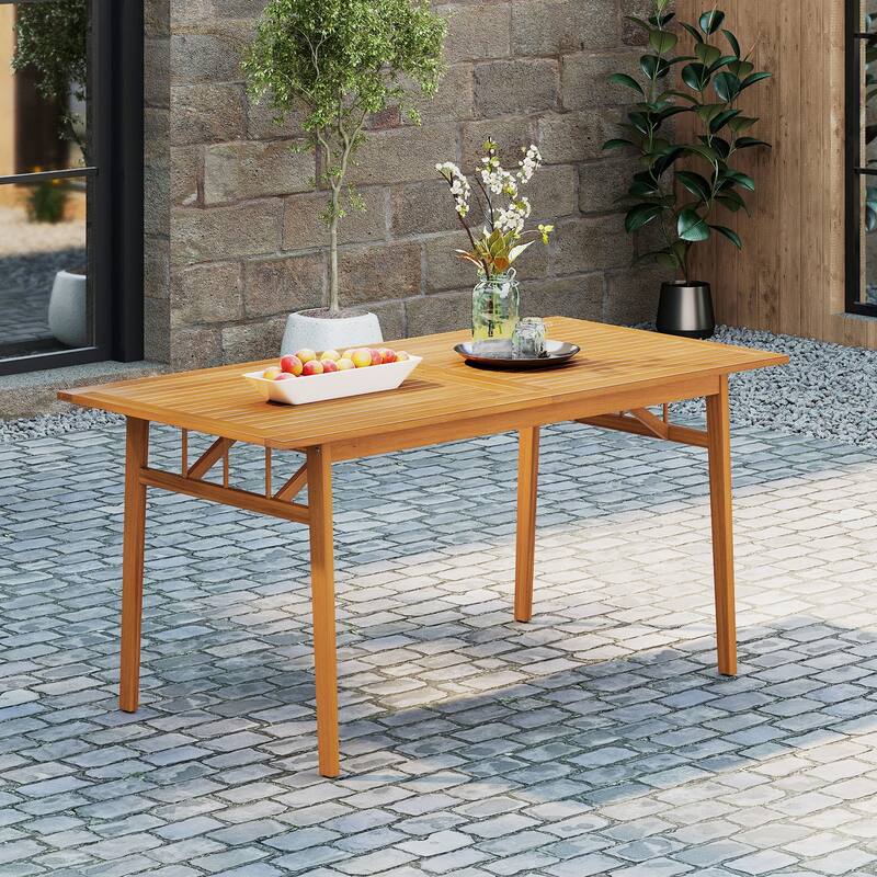 Gymax 63'' Acacia Wood Dining Table for 6 People Heavy-Duty Indoor