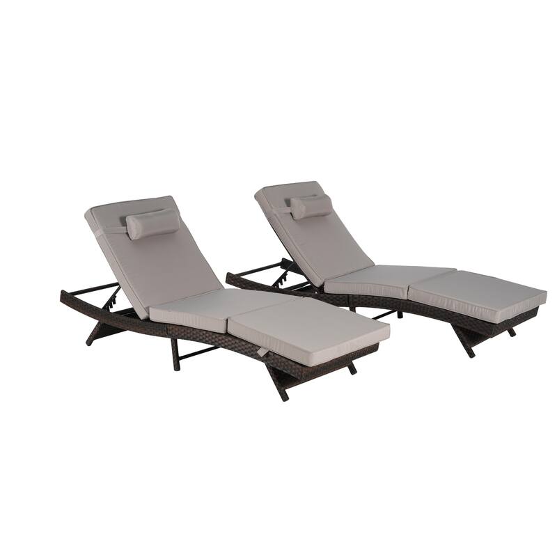 2 Piece Outdoor Wicker Long Reclining Chair Set, Sunbathing Recliner for Beach Poolside Garden