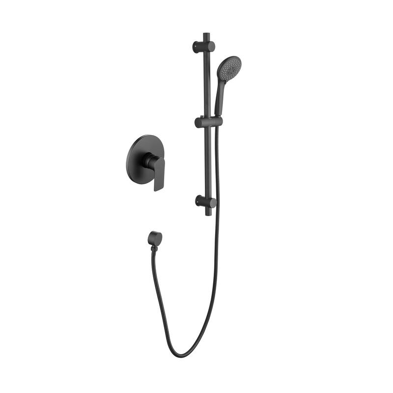 Wall Mount Shower Faucet with Hand Shower Brass Complete Shower System with Slide Bar Valve Included - Matte Black