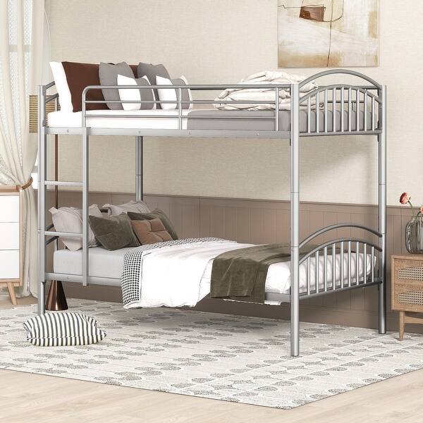 slide 2 of 16, Twin Over Twin Metal Bunk Bed with Sturdy Steel Construction and Divisible Design , Safe and Durable Solution