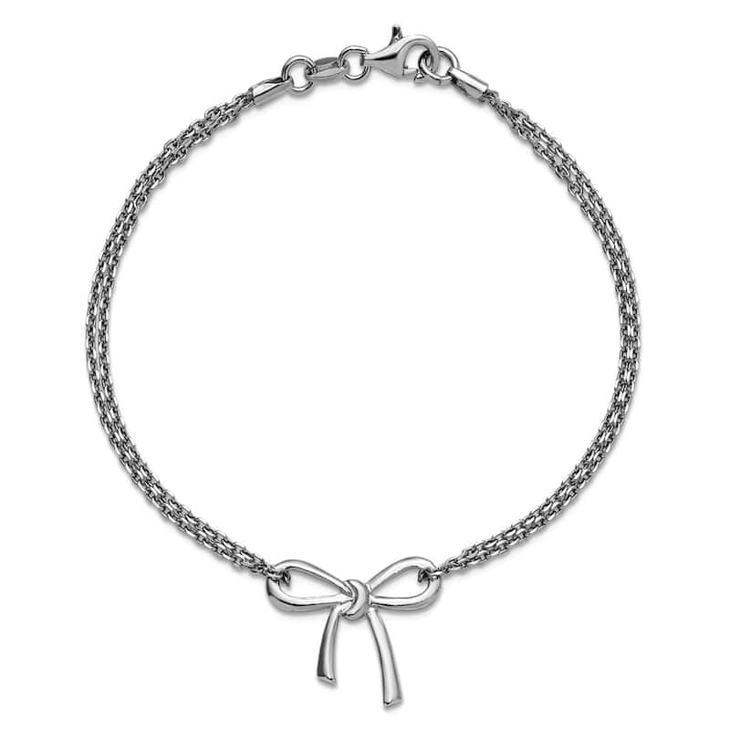Curata 925 Sterling Silver 7.5" Italian Double Strand Big Ribbon Bow Bracelet