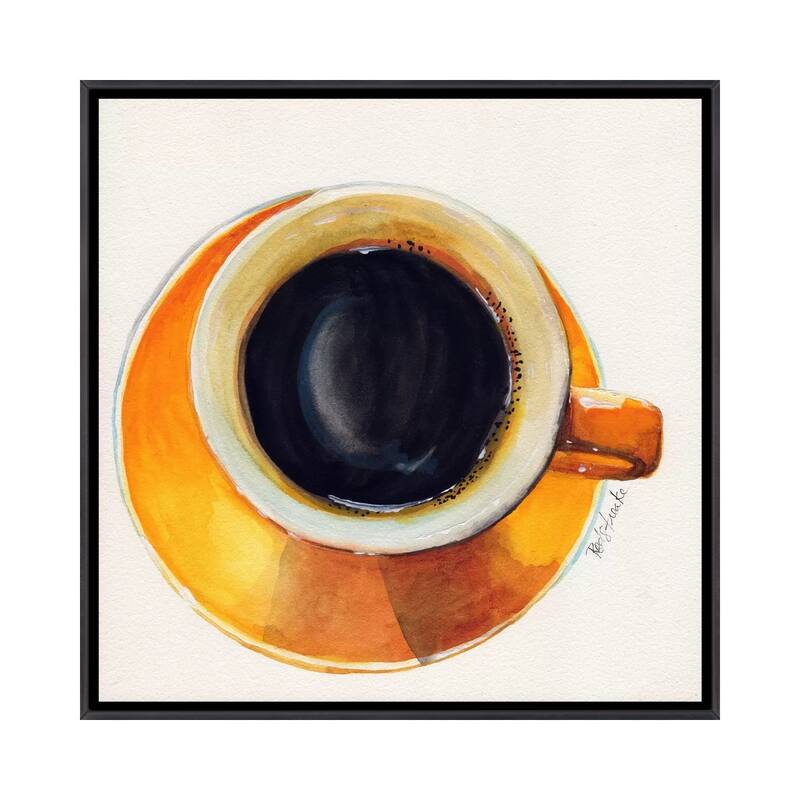 iCanvas "Yellow Coffee Cup" by Jennifer Redstreake Framed - 26x26 - Ebony