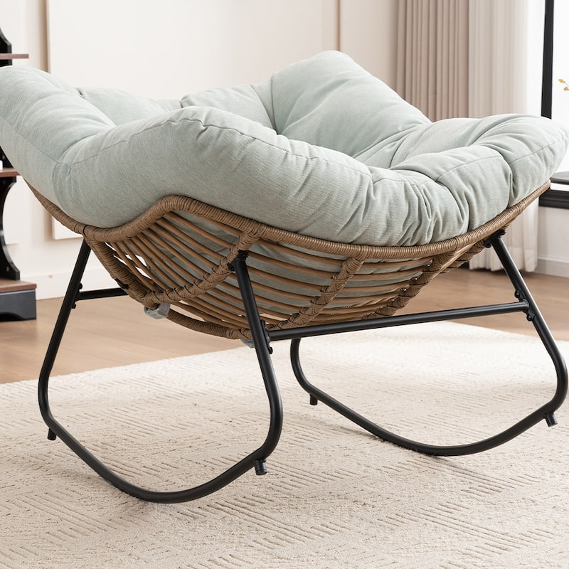 Wicker Rocking Chair Accent Chair with Ergonomic Design, Gentle Rocking Motion Lounge Chair for Living Room