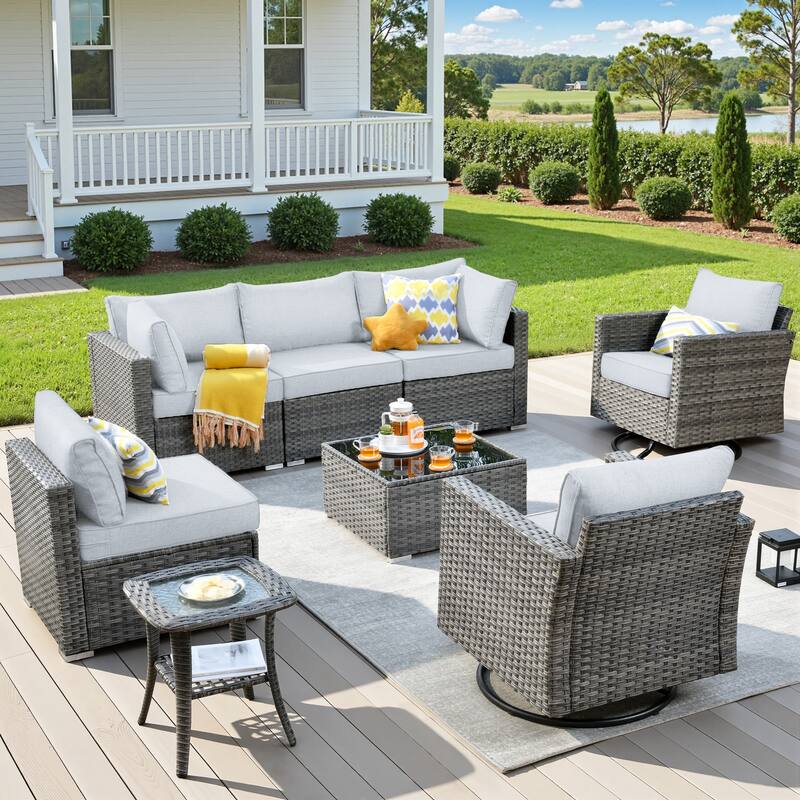 XIZZI 8-Piece Outdoor Patio Wicker Furniture Set with Swivel Chair - Grey