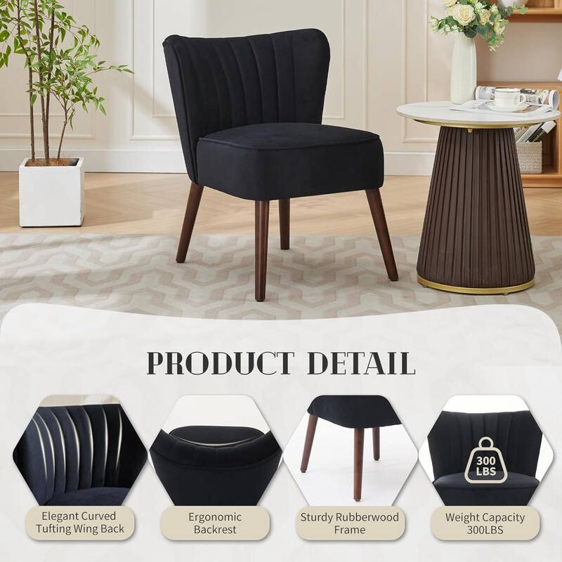 Modern Velvet Accent Chair Set of 2, Soft Upholstered Living Room Chair with Wooden Legs