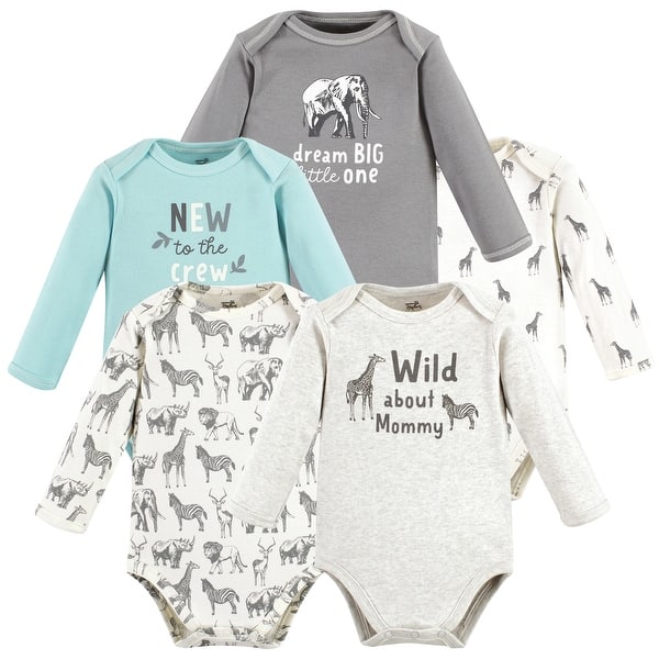 slide 1 of 1, Touched by Nature Organic Cotton Long-Sleeve Bodysuits, Neutral Safari 0-3 Months - Neutral Safari