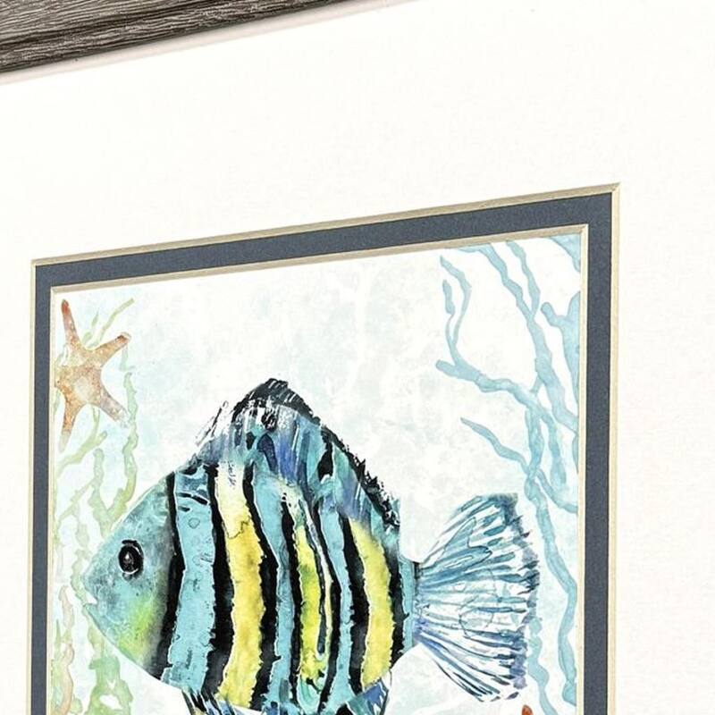 HomeRoots Set Of Two Striped Tropical Fish Brown Framed Wall Art