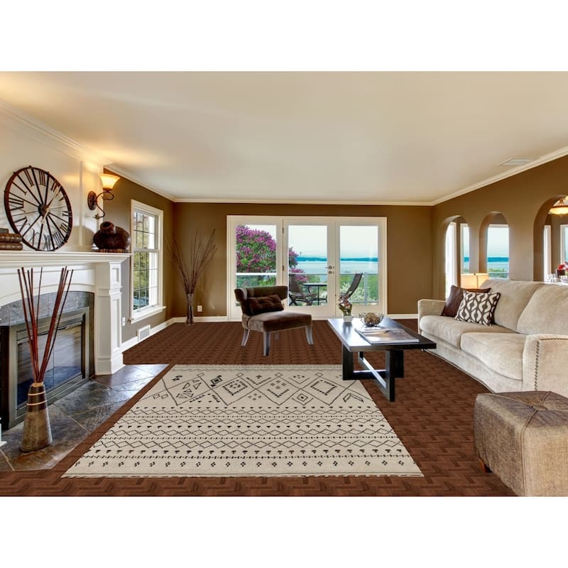 Beige / Ivory Moroccan Area Rug Handmade Wool Carpet - 6'0"x 9'5"