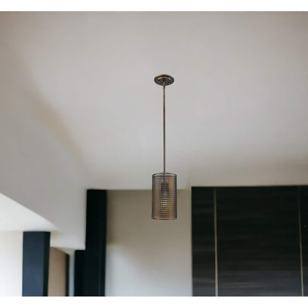 HomeRoots Bronze Metal Hanging Light with Mesh Shade - 9' X '10.25' X '9
