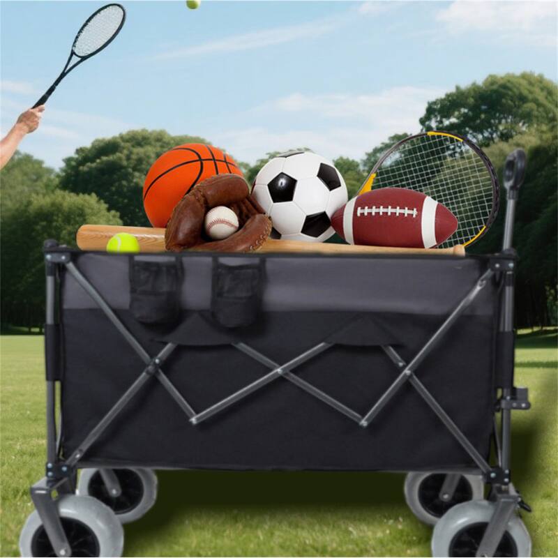 300L XL Heavy-Duty Folding Wagon Cart w/ Brakes,Pockets,Cup Holders