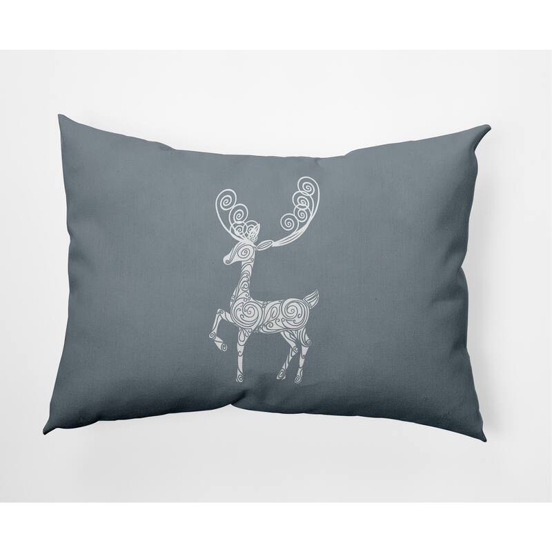 Fancy Christmas Reindeer Decorative Throw Pillow - 14" x 20" - Dusty Grey