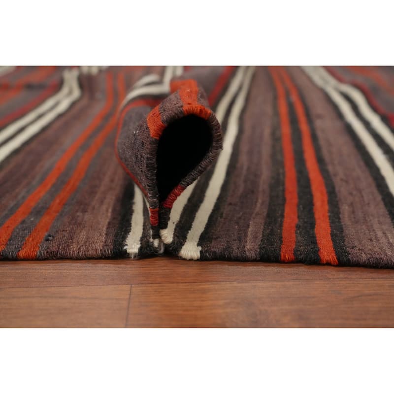 Hand Woven Oriental 100% Wool Carpet Southwestern Geometric Multi-Colored Kilim Area Rug - 11' 2'' X 5' 0''