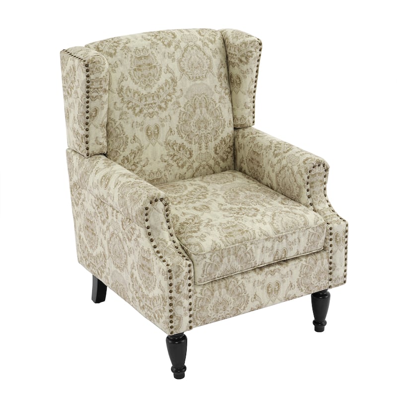 2 Set Transitional Patterned Wingback Accent Chairs with NailHead