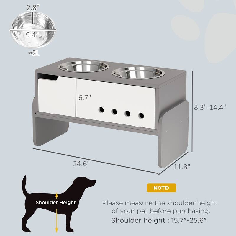 Adjustable Raised Dog Feeding Station with 2 Stainless Steel Bowls and Slow Feeder Mat Gray for Medium to Extra Large Dogs