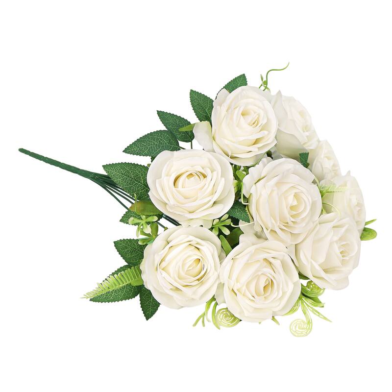 Set of 2 Cream Artificial Royal Rose Flower Stem Bush Bouquet 17in - 17" L x 11" W x 11" DP