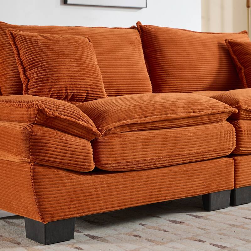 Orange Corduroy Upholstered Sofa Sleeper Loveseat with Pillows 84x32x32 inches