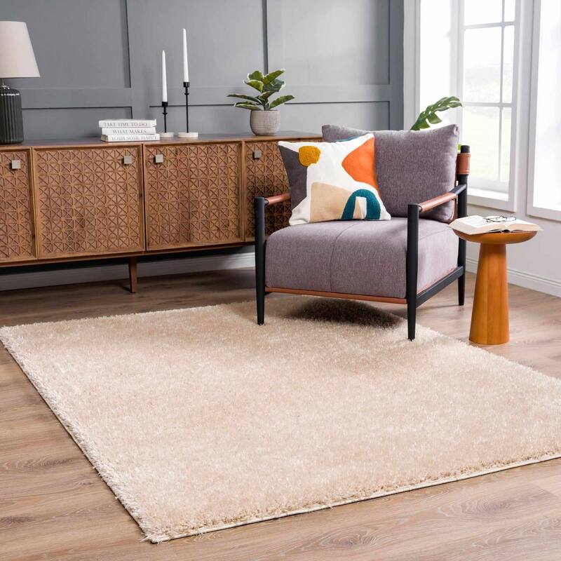 Faina Machine Washable Fluffy Carpet Solid Shag Plain Area Rug - 7'10" x 10' - Beige / Faina