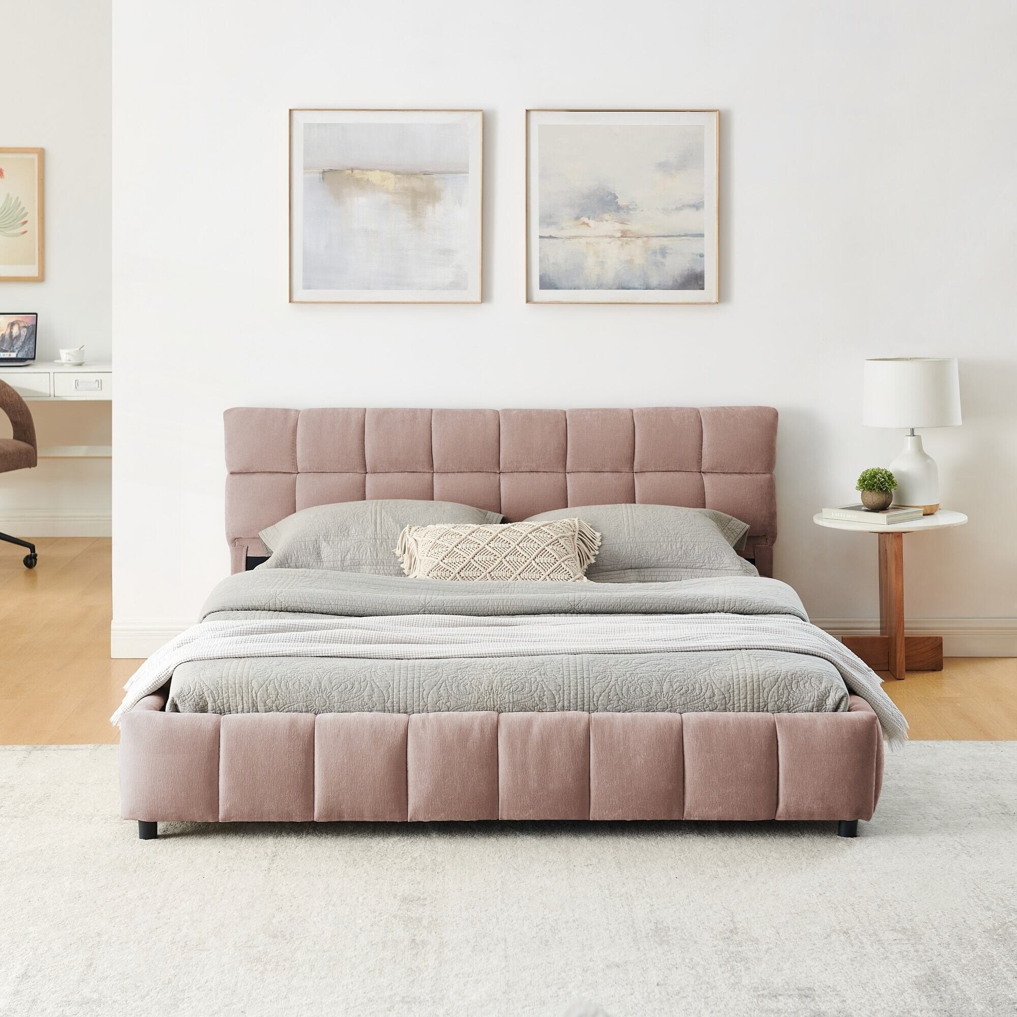 Queen Size Upholstered Bed with Comfortable Headboard, and Underbed Storage Drawers