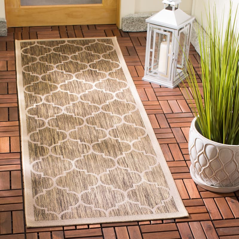 SAFAVIEH Courtyard Sibel Indoor /Outdoor Waterproof Patio Backyard Rug - 2'3" x 14' Runner - Brown/Bone