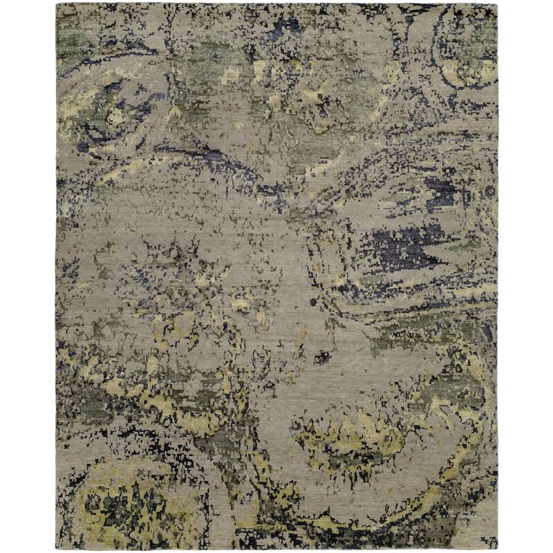 Modern Grey Hand-Knotted Wool & Viscose Area Rug - 3' x 5' - Grey