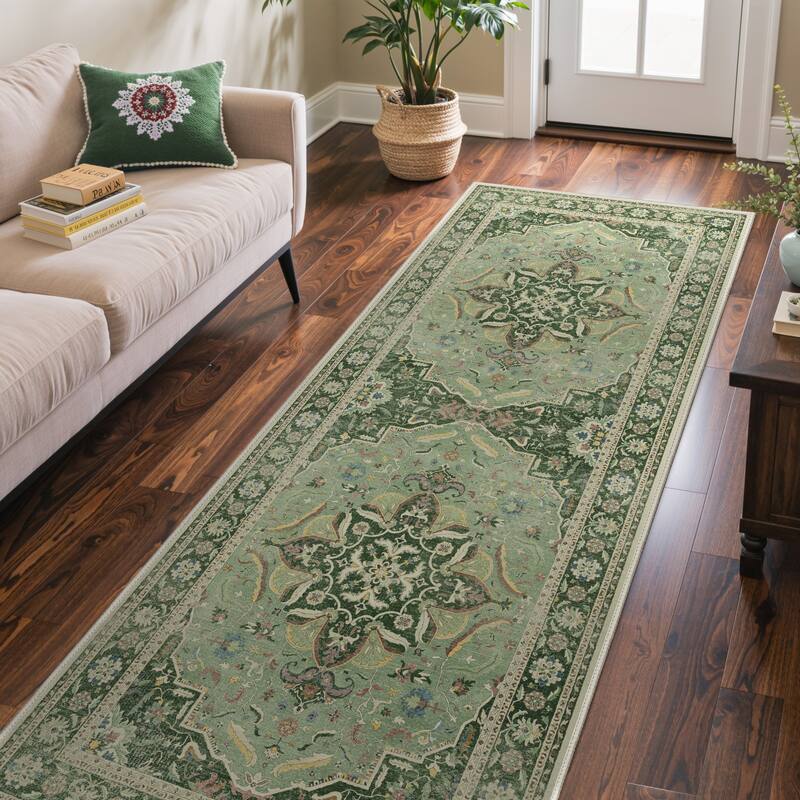 Mcow Botanical Collection Low-Pile Machine-Washable Non-Slip Area Rug
