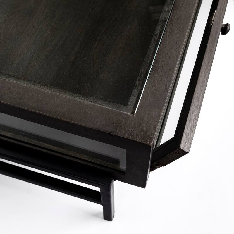 Arelius Light Brown Solid Wood w/ Black Iron Base Square Display Coffee Table