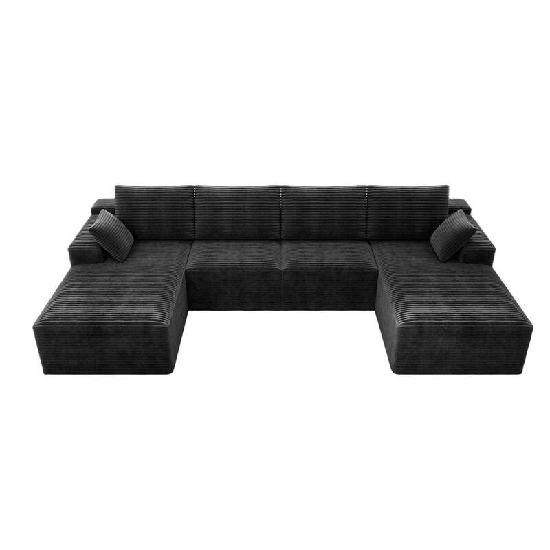 Roomfitters 131.9" Modular Sectional Sofa, 4-Piece Compressed Cloud Couch, No Assembly Required, Plush Corduroy, Grey