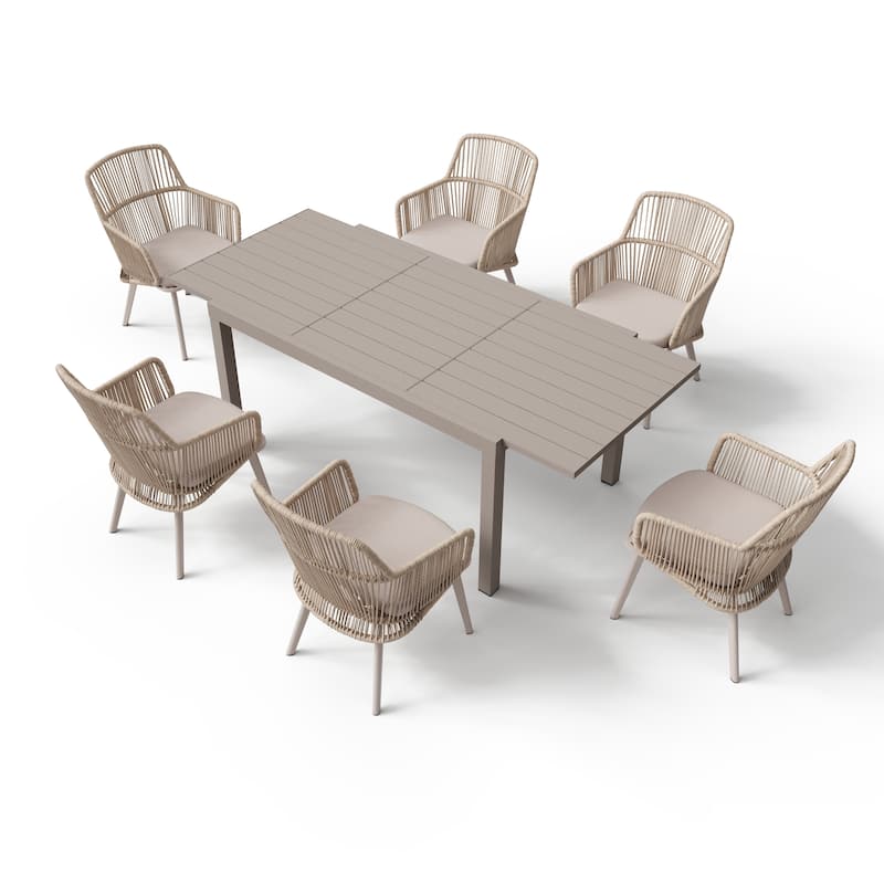 Outdoor Patio Dining Set Dining Chairs and Extendable Dining Table (7-Piece Set)
