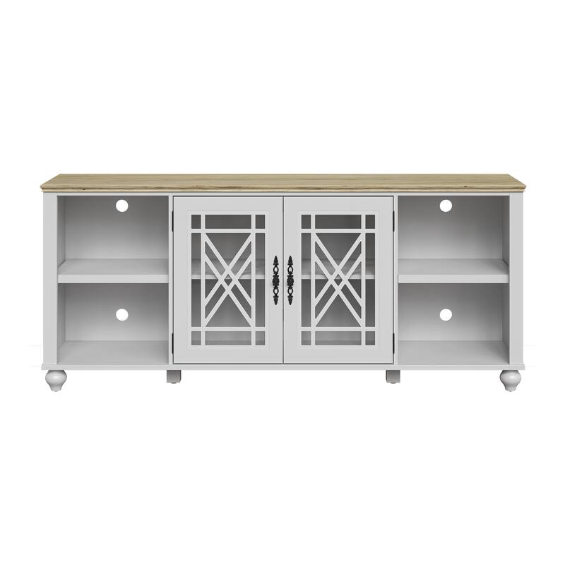 Vintage TV Stand with Carved Doors for Large Size TV