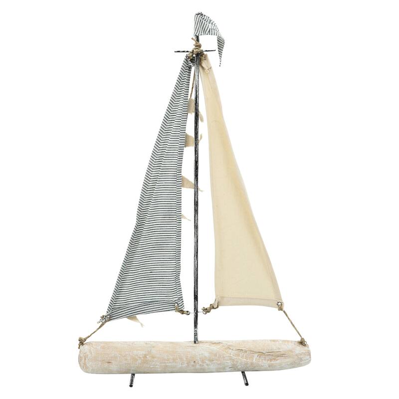 Sagebrook Home Iron Sailboat with Cloth Sails Home Decor Decorative Sculpture - Home Decor for Beach, Nautical, Coastal Theme