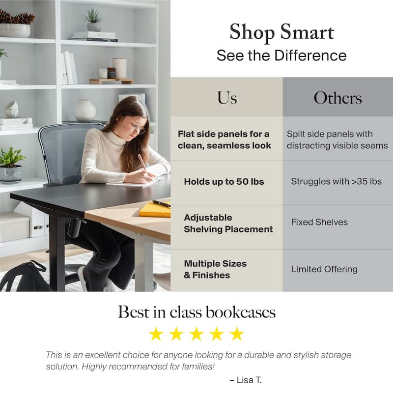 Bush Furniture Cabot Tall 5 Shelf Bookcase with Adjustable Shelves