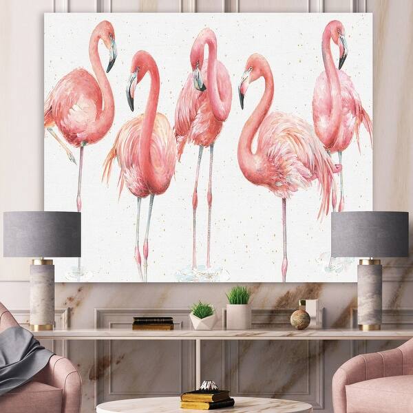 slide 2 of 8, Porch & Den "Gracefully Pink Shabby flamingo" Farmhouse Premium Canvas Wall Art