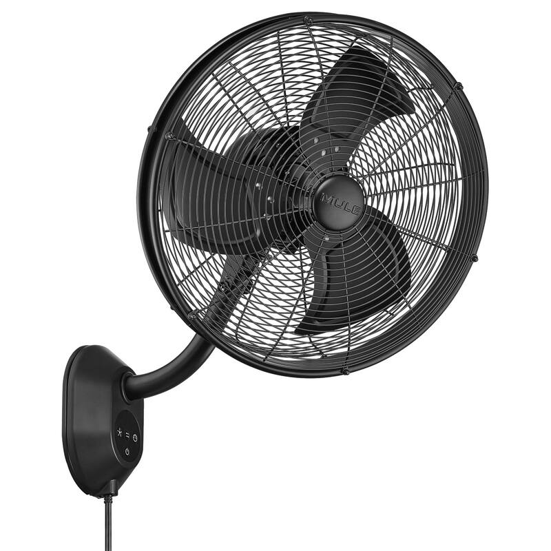 18" Mule Matte Black Outdoor Wet-Rated Oscillating Wall Fan with Remote, 3-Speed AC Motor - 18 Inches