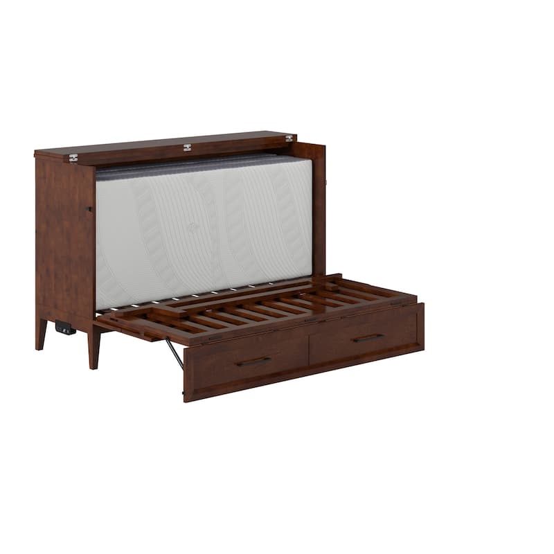 Solid Wood Murphy Bed Chest with Mattress & Charger - Twin, Full Sizes - Space Saving Furniture