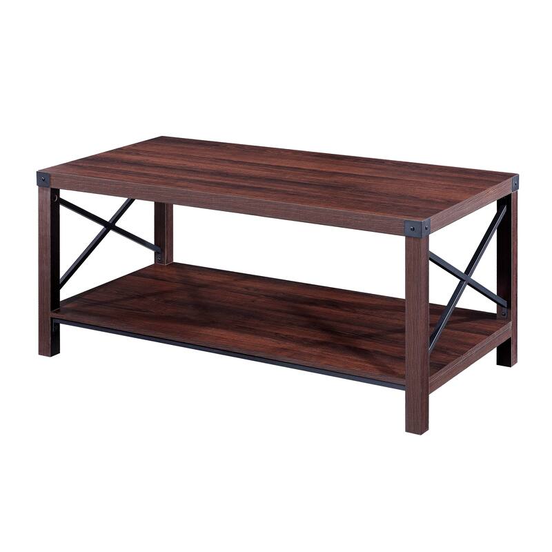 Ledel 39-inch Rustic Wood Coffee Table with Storage Shelf