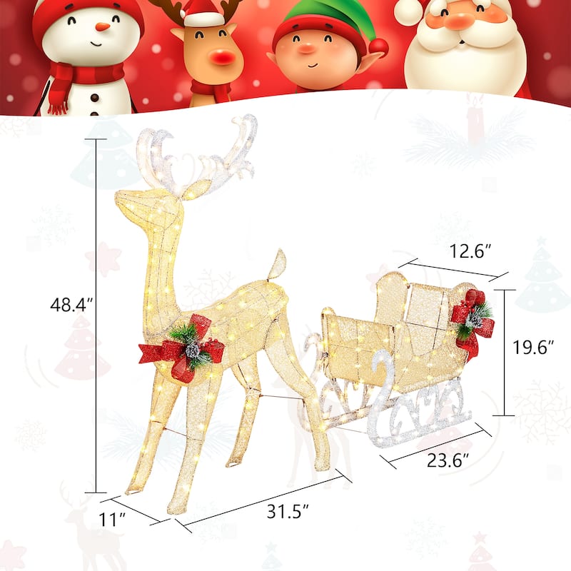 Futzca Lighted Christmas Reindeer & Sleigh, Outdoor Angel Christmas Decoration