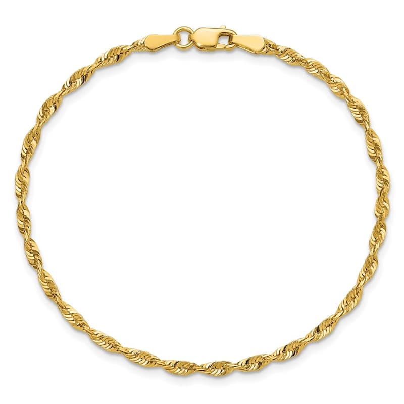 Curata 10k Yellow Gold 2.55mm Sparkle Cut Extra Lite Rope Chain Bracelet