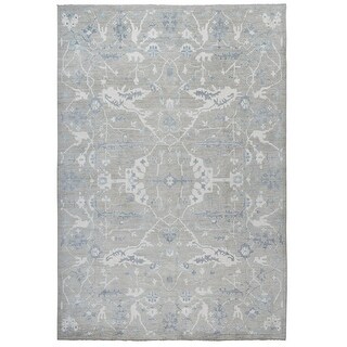 Shahbanu Rugs Gray Extra Soft Wool Hand Knotted Afghan Oushak with ...