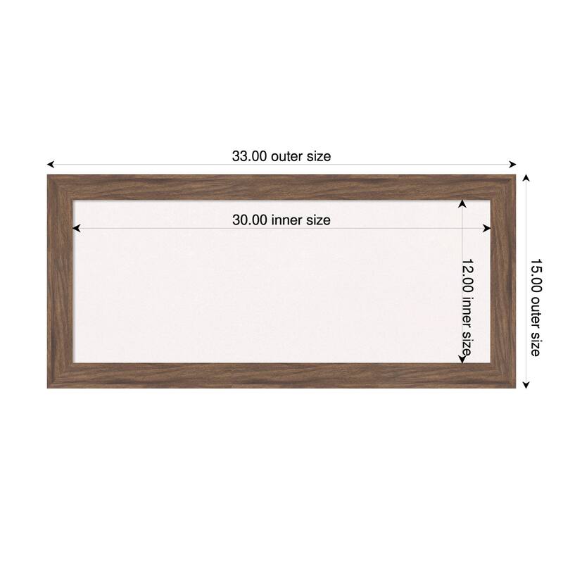 Pia Medium Brown Narrow Framed Cork Board - Bulletin Board, Organization Board, Pin Board - White - 33 x 15 in