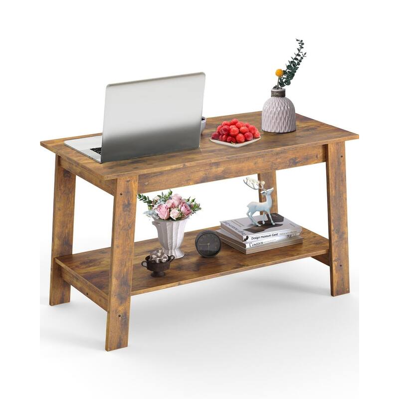 2-Tier Industrial Coffee Table with Storage Shelf