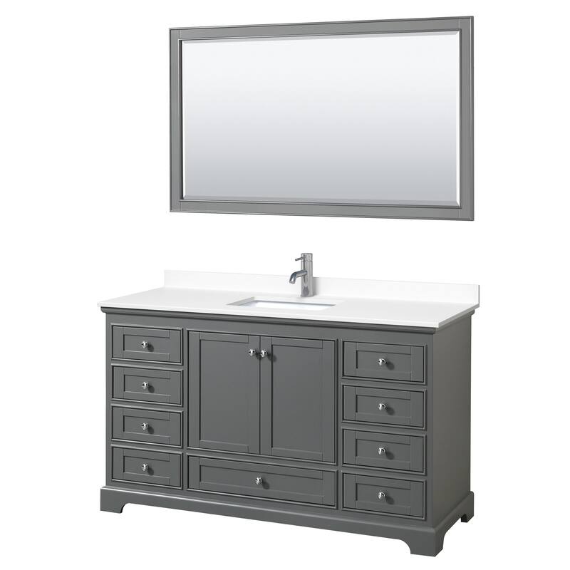 Wyndham Collection Deborah 60" Free Standing Single Basin Vanity Set - Dark Gray / White Cultured Marble Top / Polished