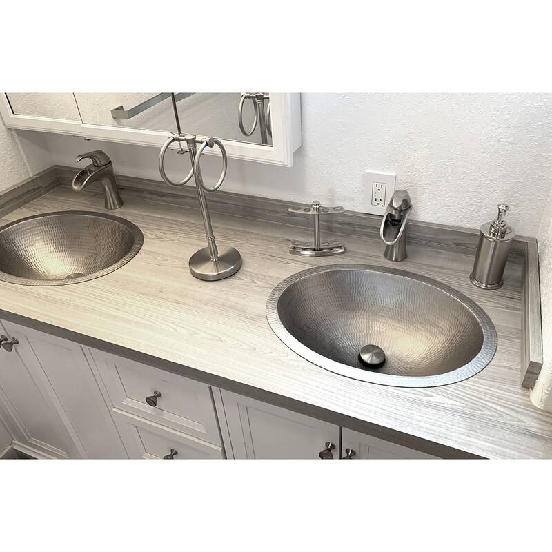 19-in Oval Under Counter Hammered Copper Bathroom Sink in Nickel (LO19FEN)